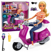 Lean Toys lutka Anlily putnica na skuteru s priborom